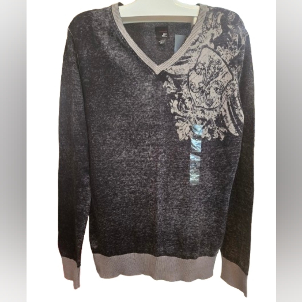 Men's jf‎ j.ferrar Medium V-Neck Lightweight Sweater in Black and Gray